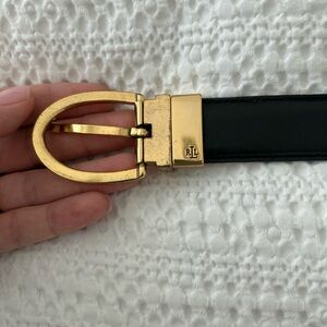 Gold Buckle Black Leather Belt